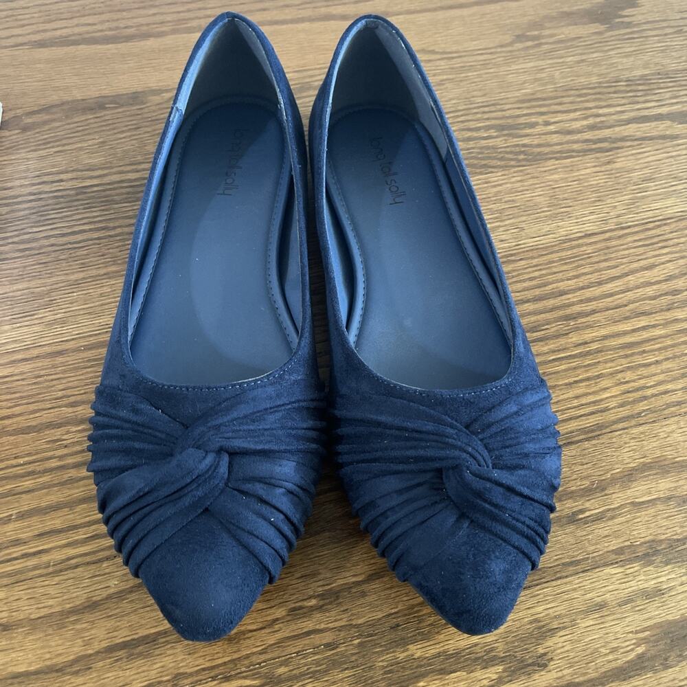 Long Tall Sally Women’s Flats US 13 Navy Freya Knot Ballerina Pointed Toe Velvet